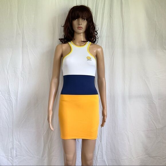 NEW ZARA Smiley Happy Collection Y2K color block bodycon mini dress S - Picture 2 of 9